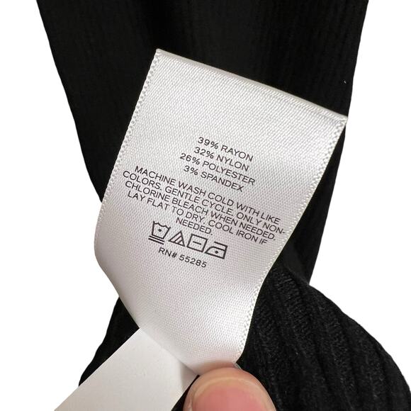 Express Black Ribbed Knit Long Sleeve Mock Neck Asymmetric Sweater Midi Dress M - Picture 9 of 13